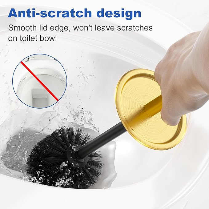 Toilet Brush and Holder Set：304 Stainless Steel Heavy Duty Toilet Bowl Brush，Removable Inner Bowl and Splash Protection，Bathroom Toilet Brush-Dense Bristles for Through Cleaning