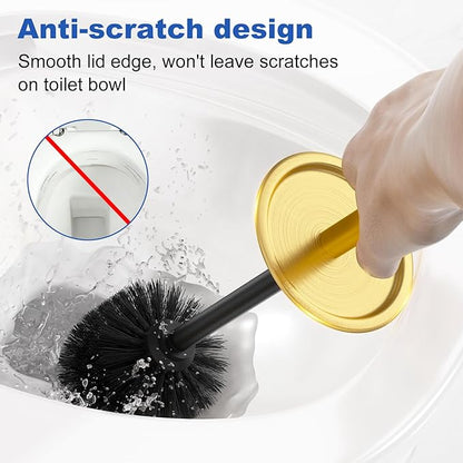 Toilet Brush and Holder Set：304 Stainless Steel Heavy Duty Toilet Bowl Brush，Removable Inner Bowl and Splash Protection，Bathroom Toilet Brush-Dense Bristles for Through Cleaning