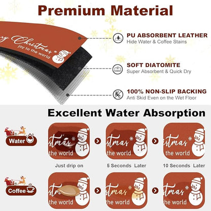 Findosom Christmas Dish Drying Mat, 12" x 20" Super Absorbent & Cuttable Dish Mat with Hello Sunshine Pattern, Hide Stain Drying Mat for Kitchen Counter Coffee Maker Dining Room Decoration, Red