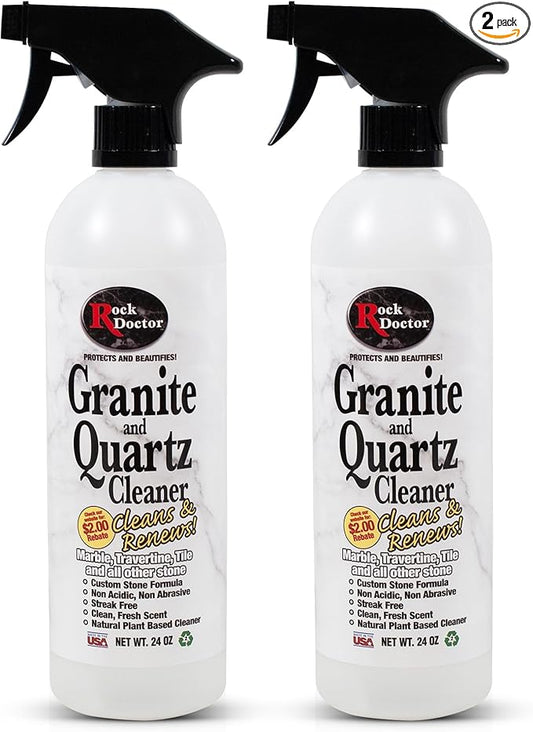 Rock Doctor Granite & Quartz Cleaner Spray 24 oz.Can, Cleans Tile, Marble, Kitchen Countertop, and Natural Stone Surfaces, Streak-Free Shine Pack of 2