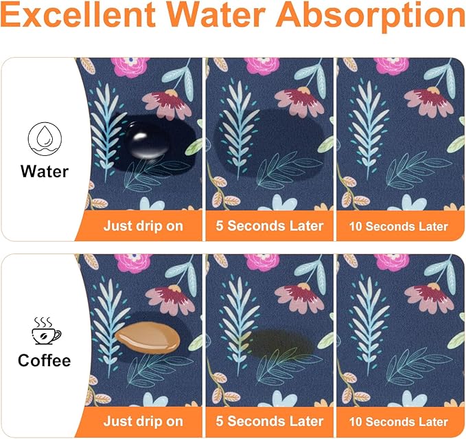 LOKHOM Dish Drying Mat for Kitchen Counter, 18"x24" Absorbent Coffee Bar Mat with Colorful Floral, Vintage Dish Drainer Rack Mat
