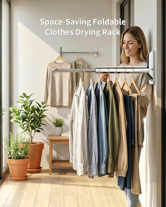 Wall Mounted Drying Rack 13" Foldable Clothes Hanger Silver Pull-Out Clothes Drying Rod for Laundry, Closets, Rntryway (2, 13" Silver)