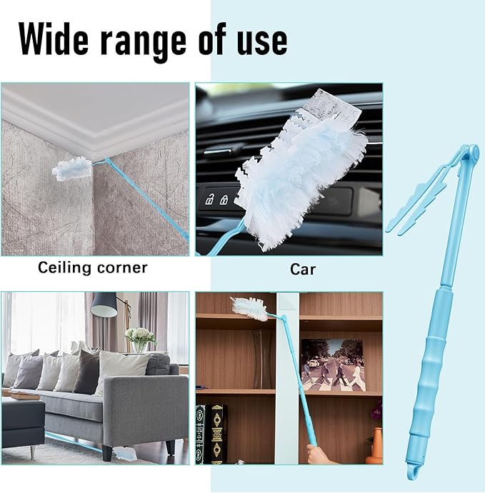 Colingmill 4 Pcs 3 ft Replacement Handles Compatible with Duster Refills, Extendable Long Extended Handle Only, Adjustable Length for Ceiling Fans, Blinds, Shelves, Windows (Sky Blue)