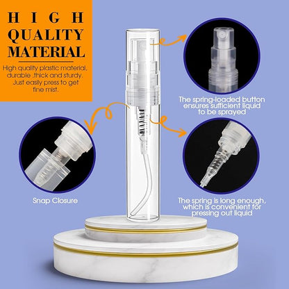 60PCS Small Perfume Sample Bottles, 30PCS 5ml Mini Spray Bottle with 30PCS 3ml Fine Mist Portable Travel Refillable Bottle, Plastic Atomizer Sprayer for Perfume