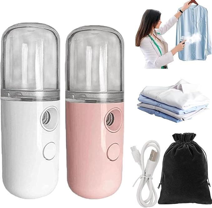 Easy Care Sunshine 15s Heat up Mini Travel Steamer, Easycare Sunshine Mini Travel Atomizer, Mini Handheld Garment Steamer, Fabric Steam Iron for Home and Travel (White+Pink)