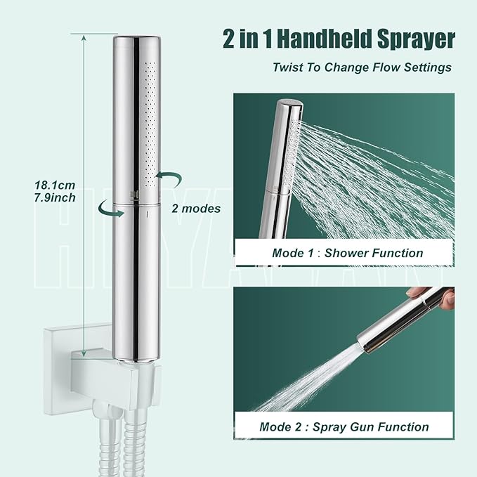 Heyalan Hand Held Shower Wand, High Pressure Handheld Head with Strong Flow, Luxury Spray for Bathroom,Dual Function,Polished Chrome