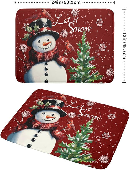 Winter Snowflake Red Dish Drying Mat for Kitchen Counter,Xmas Trees Snowman Cardinal Bird Drying Mat 18 x 24 Inch with High Absorbent Microfiber Drainer Mat for Coffee Bar