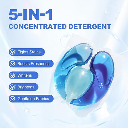 140-Count Laundry Detergent Pacs, 5-in-1 Powerful Clean, Stain Remover, Color Protector, Fabric Care, Deep Hygienic Clean, HE Compatible