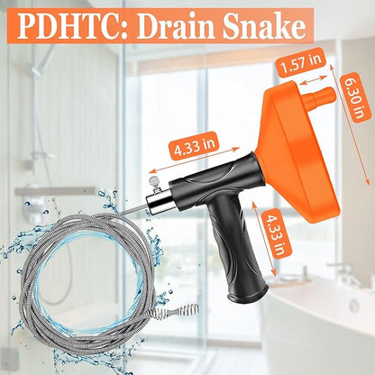 Drain Snake Auger (33 Feet), Plumbing Snake Drain Hair Clog Removal Tool, Heavy Duty Sink Unclogger Drain Cleaner Tool for Bathroom Kitchen Tub Shower with Gloves