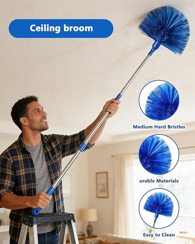 Ceiling Fan Duster Cleaning Kit with 75 Inch Extension Pole, Long Handle Microfiber & Chenille Dusters for High Ceiling Fan Blades, Blinds, Walls, Window Glass Cleaner, Cleaning Tools Set
