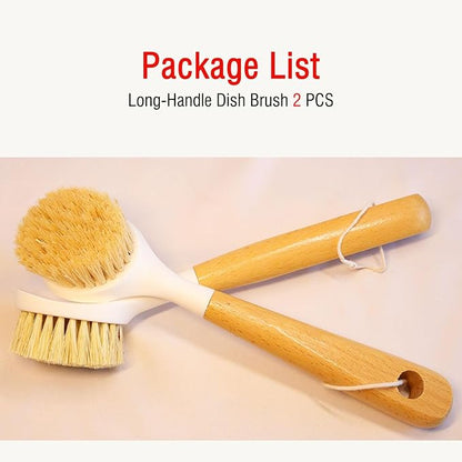 Wooden Dish Brush, Natural Bristle Dish Brushes with Handle, Wooden Handle Soft Scrubber Kitchen Brush for Dishes and Vegetables