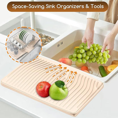 Large Premium Silicone Dish Drying Mat for Kitchen Counter - 18.5"x13" Non-Slip, Heat-Resistant (450°F) with Fast Drain & Hanging Hole, Multi-Use Kitchen Sink Drying Mat (Beige)