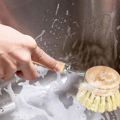 Bamboo Dish Brush with Handle - Soft Bristle, Eco-Friendly Vegetable Brush Scrubber for Food, Compostable & Sustainable, Bamboo Scrub Brush for Dishes, Pots and Pans