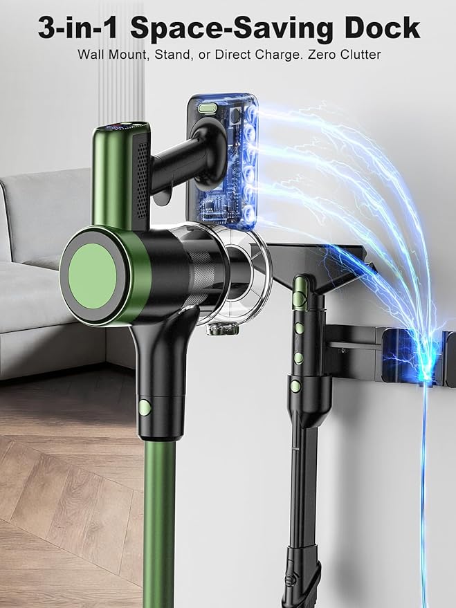 Cordless Vacuum Cleaner,58kPa/10-in-1 Stick Vacuum with 29-inch Hose and LED Lighting Brush,55Mins Runtime Vacuum Cleaner for Home,Self-Standing Vacuum with Anti-Tangle Brush for Pet Hair/Carpet/Floor
