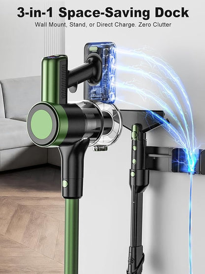 Cordless Vacuum Cleaner,58kPa/10-in-1 Stick Vacuum with 29-inch Hose and LED Lighting Brush,55Mins Runtime Vacuum Cleaner for Home,Self-Standing Vacuum with Anti-Tangle Brush for Pet Hair/Carpet/Floor