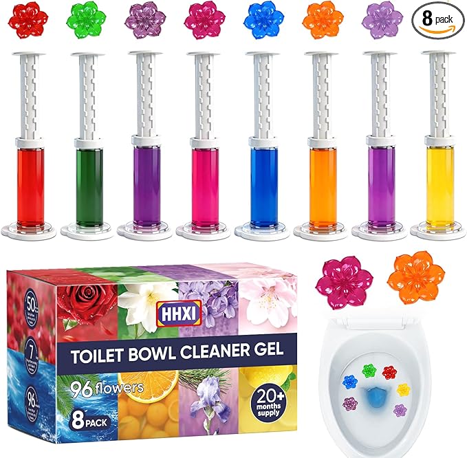 8 Pack Toilet Gel Stamp, Toilet Bowl Cleaner Gel, 8 Scents Flower Shaped, Long-Lasting Bathroom Freshener, Bathroom Essentials