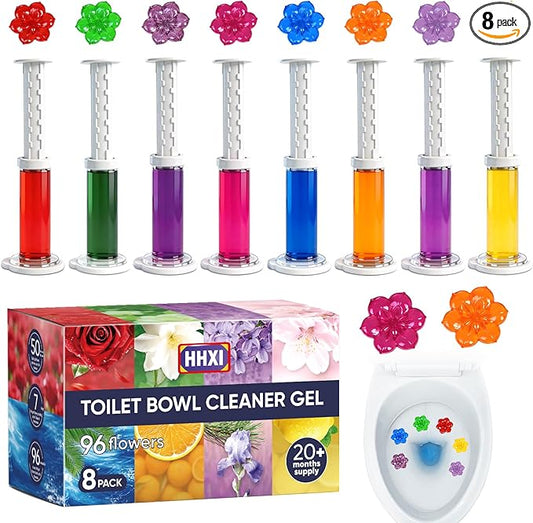 8 Pack Toilet Gel Stamp, Toilet Bowl Cleaner Gel, 8 Scents Flower Shaped, Long-Lasting Bathroom Freshener, Bathroom Essentials