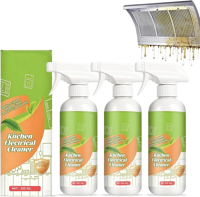 Electrolyzed Ion Kitchen Cleaner Spray, Kitchen Appliance & Grease Cleaner, Natural Enzyme Cleaners, Multi-Purpose Grime Remover for Pot, Oven, Stove, Range Hood & Countertops (3Pcs,300ml)