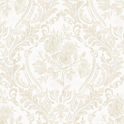 Ismoon Floral Peel and Stick Wallpaper Vintage Beige Contact Paper Boho Watercolor Damask Wall Paper Textured Removable Self Adhesive Vinyl Wallpaper for Cabinet Bedroom Wall Decor, 17.3x393in