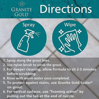 Granite Gold Grout Cleaner Spray with Brush for Stone, Ceramic, Glass & Colored Grout, 24 Ounce