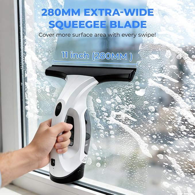 Window Vacuum Squeegee Cordless Electric Window Cleaner Tool 11 inches Window Cleaning Kit Shower Squeegee for Shower Doors, Mirrors, Car Windshields and Tiles