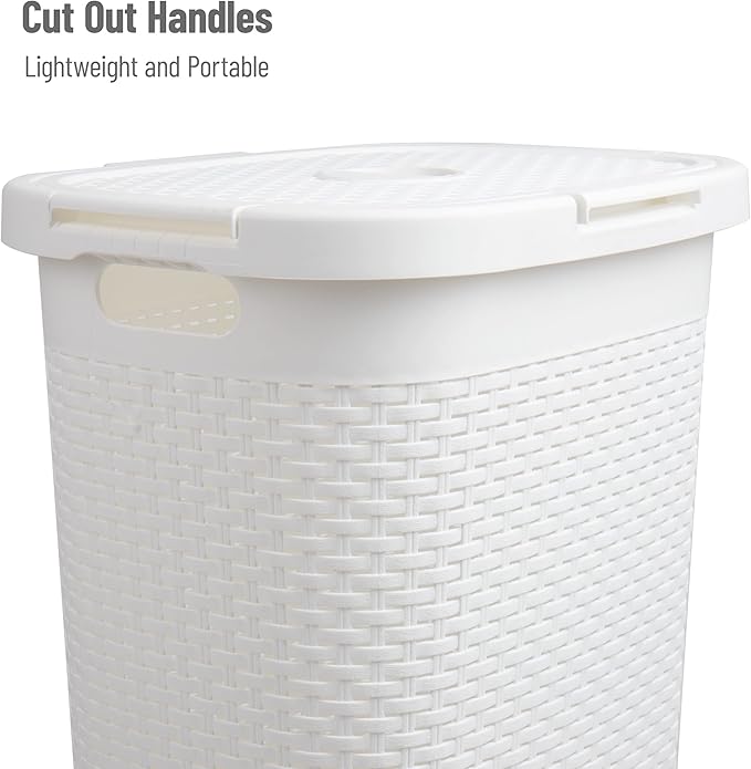 Mind Reader Slim Laundry Hamper with Lid, 60L Tall Clothes Basket, Narrow Tapered Design for Bathrooms, Closets and Laundry Rooms, Plastic, White