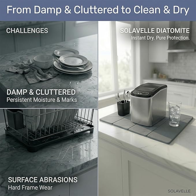 Large 4-Panel Stone Drying Mat for Kitchen Counter, 24"×16" , Foldable Diatomaceous Earth Dish Drying Mat, Quick-Dry ,Premium PU Leather Backing, Non-Slip, Kitchen Essentials