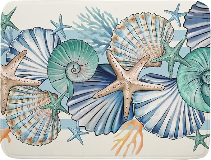 Sea Shell Starfish Summer Dish Drying Pad 18 x 24 Inch With Absorbent Reversible Microfiber Coastal Ocean Drying Mats Dish Drainer Mat Fast Dry For Kitchen Dining Room Decoration