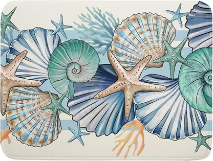 Sea Shell Starfish Summer Dish Drying Pad 18 x 24 Inch With Absorbent Reversible Microfiber Coastal Ocean Drying Mats Dish Drainer Mat Fast Dry For Kitchen Dining Room Decoration