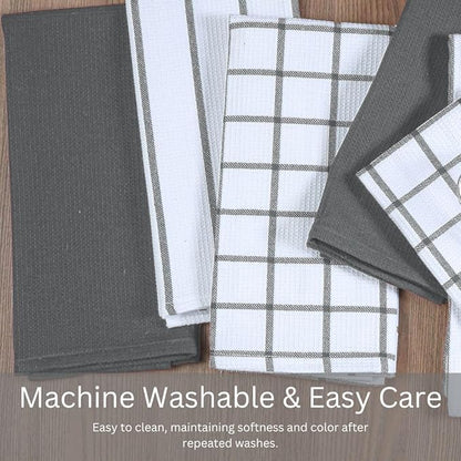 Assorted Waffle Kitchen Towels 100% Cotton Set of 6 - Heavy Duty 320 GSM Quality Dish Cloths Towel - Soft Absorbent Washable for Kitchen Use - Quick Drying Dish Towel 16x26 inch Grey