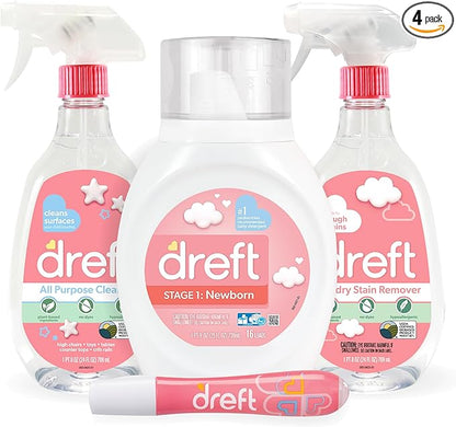 Baby Gifts Set by Dreft, Baby and Mom Gift Set with Liquid Laundry Detergent, Laundry Stain Remover, Stain Remover Pen & All Purpose Cleaner Spray, Great for Baby Showers