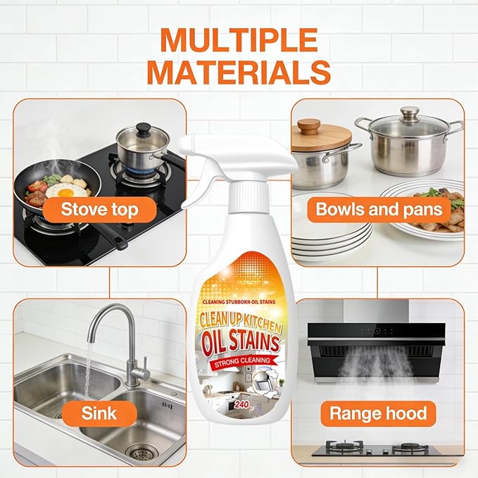 New Upgrade Kitchen Cleaner, Clean Up Kitchen Oil Stains Spray,Multi-Purpose Oils Stain Cleaner, Cleaning Spray For Home Kitchen(240ml/8.45oz)