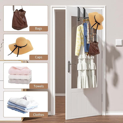 Over The Door Drying Rack, Foldable Portable Over The Door Hooks Hanger with Retractable Hanging Rod, Over The Door Clothes Drying Rack Equipped with Non-Slip Pads for Door Protecter (2, Space Grey)