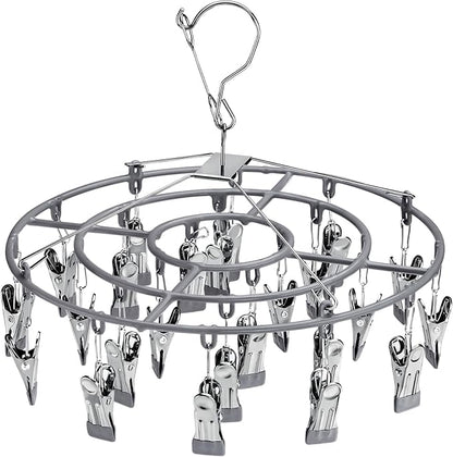 PHYDELU Drying Rack Clothing with 24 Clips，Sock Hanger for Drying，Hanging Clothes Dryer Underwear Hangers Racks Laundry Herb Socks Panty Wet Bra Lingerie Baby Delicates Foldable Small Indoor Metal