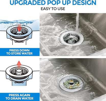 zaa Kitchen Sink Drain Strainer - Kitchen Sink Stopper,Stainless Steel Kitchen Drain Plug & Sink Installation Parts with Anti-Clogging Basket, Fit US Standard 3-1/2'' Sink Drain Hole