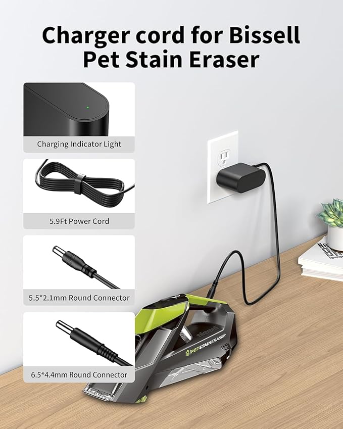 WUKUR 10V Charger for Bissell Pet Stain Eraser 2054 2002 2003 20037 20028 2003A 2164A 2842 2846 2877 3181 3180 3182, Power Adapter for Bissell Cordless Handheld Portable Carpet Vacuum Cleaner 1611736