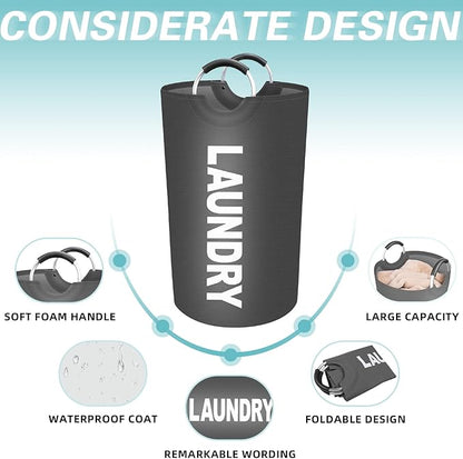 StorageRight 75L Large Laundry Basket, Laundry Hamper, Dirty Clothes Hamper for Laundry, Collapsible, Waterproof Laundry Baskets with Foam Protected Aluminum Handles for Laundry, Dorm, Family (Grey)