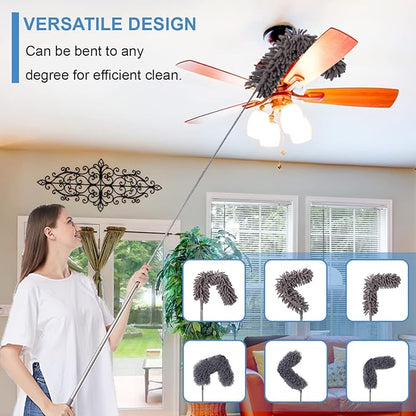 Upgraded Dusters for Cleaning (6pcs), Ceiling Fan Duster with 100" Thickened Extension Pole, Extendable Long Microfiber Duster for High Ceilings, Reusable & Washable Dusting Wand by OOSOFITT