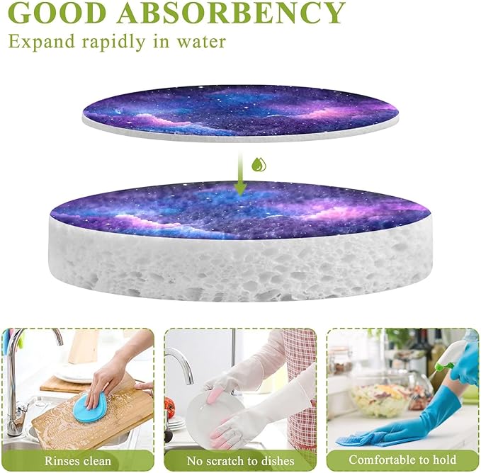 Galaxy Kitchen Scrub Sponges, Pop-up Kitchen Cleaning Sponges Reusable Dish Washing Sponges for Bathroom Household Cleaning 3 Pack - Non Scratch Scrubber