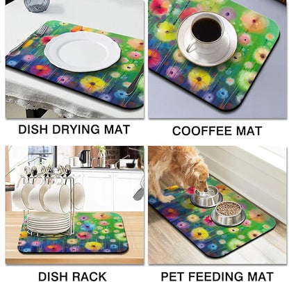 Dish Drying Mat for Kitchen Counter 24x18in Washable Quick Dish Drying Pad Rubber Backed Absorbent Draining Mat Fit Kitchen Counter,Bar,Under Sink,Dishes,Utensils,Dish Rack