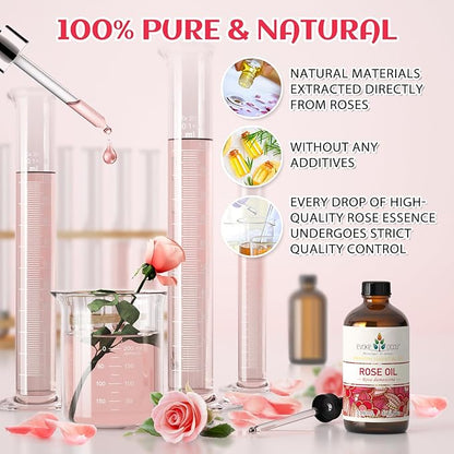 EVOKE OCCU Rose Essential Oil for Skin Care, Relaxation, Home Cleaning, Add to Diffuser and Spary, DIY Candle and Soap - 4 Fl Oz