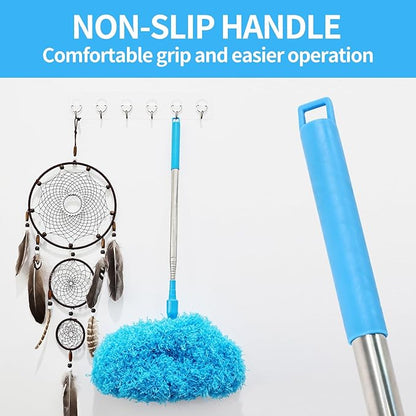 Ceiling Fan Cleaner Duster Reusable Microfiber Removable Extendable Duster with 95" Telescoping Pole for Cleaning Walls Furniture Door Window Top (Blue)