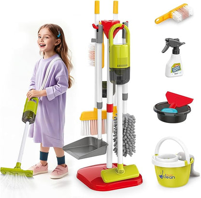 Kids Cleaning Toys Set,14PCS Toddler Cleaning Toys with Broom and Dustpan Mop Set, 2in1 Vacuum That Really Works,Toddler Vacuum Cleaner, Pretend Play Cleaning Supplies for Boys Girls Age 3-8 (Red)