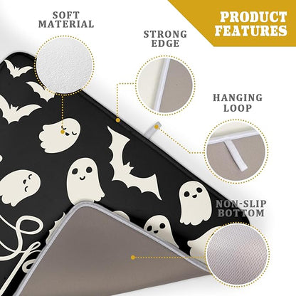 Halloween Dish Drying Mat for Kitchen Counter 18x24 Cute Ghost Black Spooky Holiday Scary Theme Absorbent Reversible Microfiber Drying Mats Kitchen Countertop Protector Dishes Drainer Pad