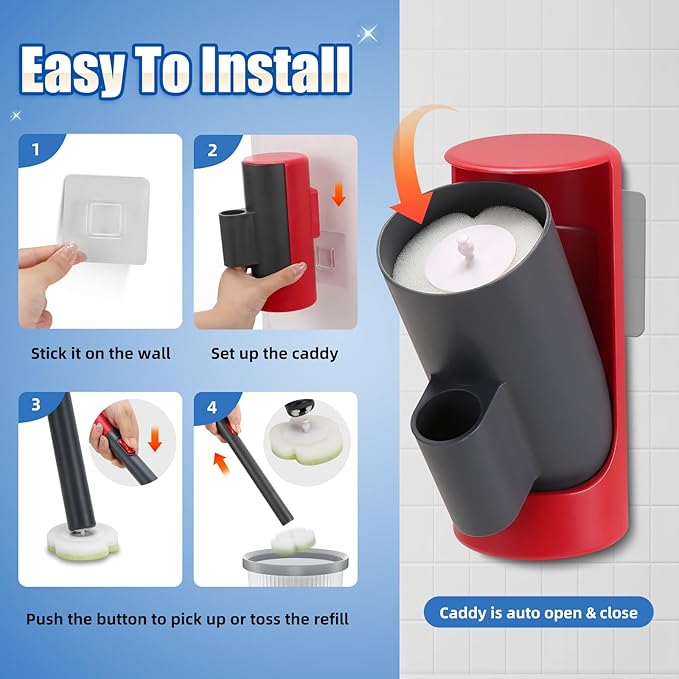 Disposable Toilet Brush Kit with 30 Refills, No-Touch Toilet Wand Cleaning System, Wall Mounted Toilet Bowl Cleaner for Bathroom, Sink, Bathtub – Hygienic Deep Cleaning