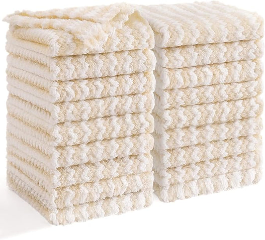Homaxy 18 Pack Kitchen Dish Cloths, Ultra Soft and Absorbent Dish Towels, Reusable Fast Drying Microfiber Cleaning Cloth, Coral Velvet Wave Design No-lint,10 x 10 inches, Beige