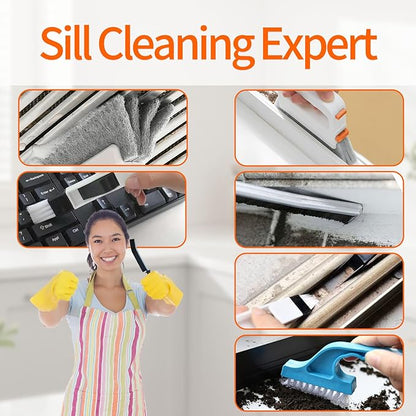 Window Track Cleaner Tools Set - 8 Pcs Groove Cleaning Brush Kit, for Sliding Door Track, Shutter, Sill, Tile Lines, Sink