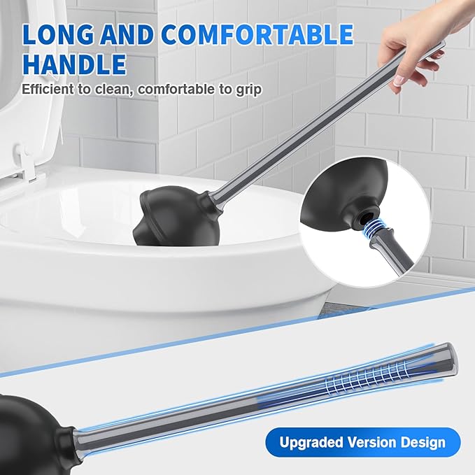 Toilet Plunger and Brush, Silicone Bowl Brush and Heavy Duty Toilet Plunger Set with Ventilated Holder, 2-in-1 Toilet Brush and Plunger Combo for 5.3-inch Bathroom Cleaning (Gray, 1 Set)