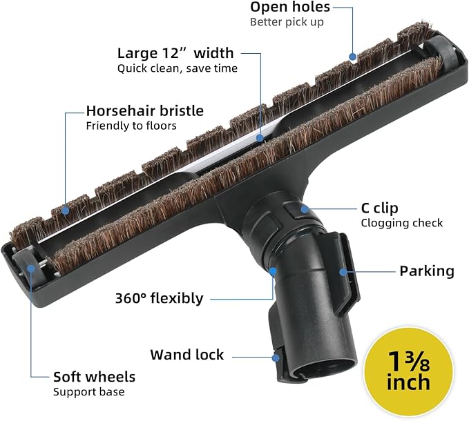 Horsehair Floor Brush Set, Compatible With Miele C1 C2 C3 CX1 Vacuum Cleaners, Soft Bristles Floorhead Vacuum Attachments for Hard Floor Cleaning (Hardwood Brush)