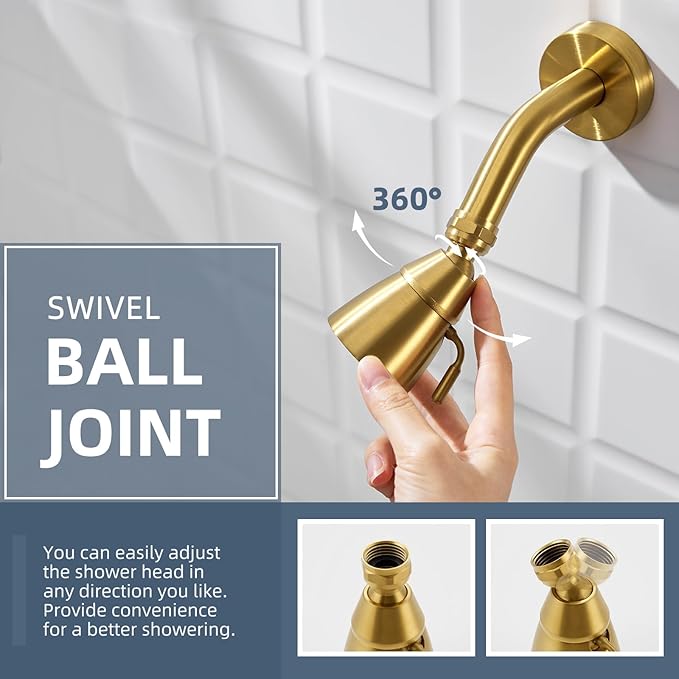 Angle Simple High Flow Shower Head, Brass Shower Sprayer for Outdoor, Adjustable Angle and Water Flow, G 1/2, Brushed Dark Gold